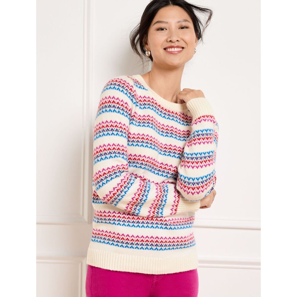 Talbots ivory and pretty jewel tone knitted sweater with back button detail XLP